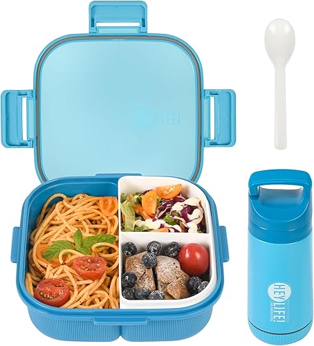 Cajas Bento con Compartimentos Removibles para Niños y Adultos, Lonchera de 1000ML con Cuchara y Taza de Agua, Libre de BPA, Apto para Microondas y