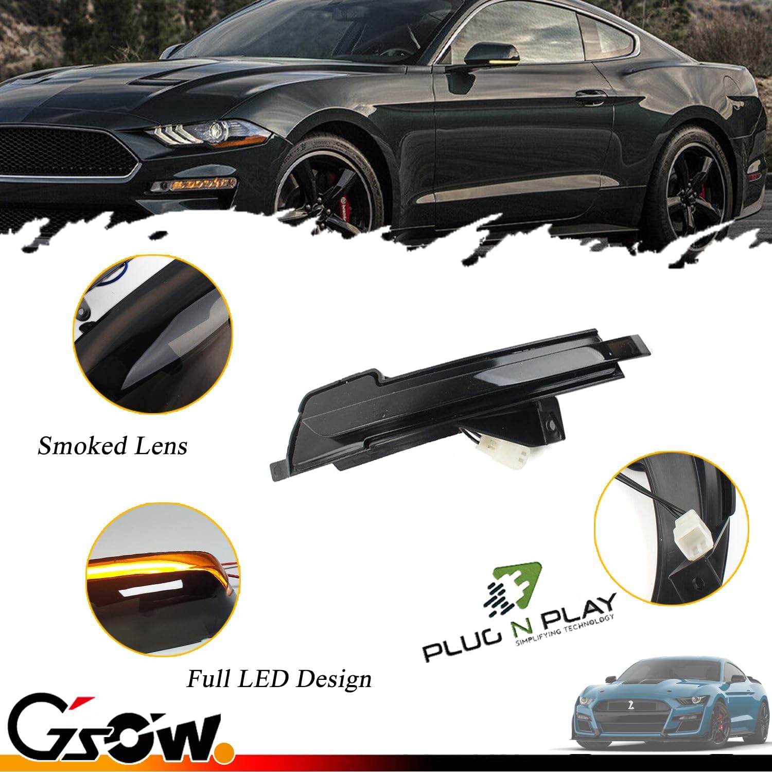 Sequential Dynamic LED Side Mirror Turn Signal Lights for Fo-rd Mustang 2015-2023, Mustang S550 Accessories Turn Signal Indicator Lamp, 2 Pcs