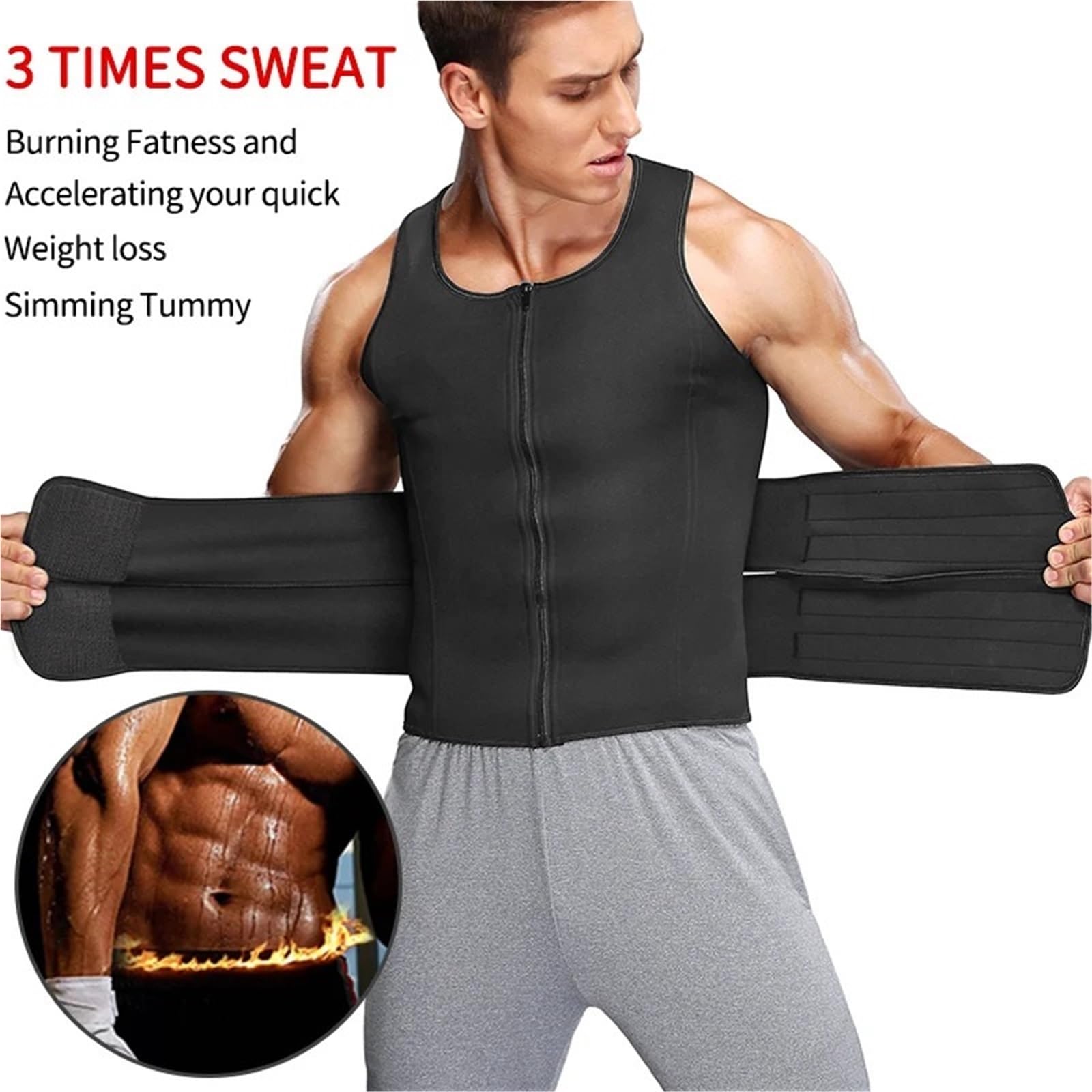 Prendas Moldeadoras Hombre Faja reductora for hombre, chaleco sauna, corsé fitness, moldeador de abdomen, faja, camiseta quema grasa, cinturón reductor(2 PCS Grey 3,M)