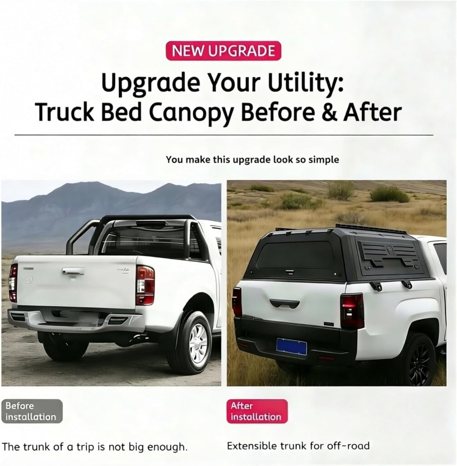 Heavy Duty Aluminum Truck Cap Compatible with 2016-2021 Toyota Tacoma 5ft Bed - Weatherproof Hard Shell Topper with Lockable Doors - Easy No-Drill Install, Overland Pickup Canopy