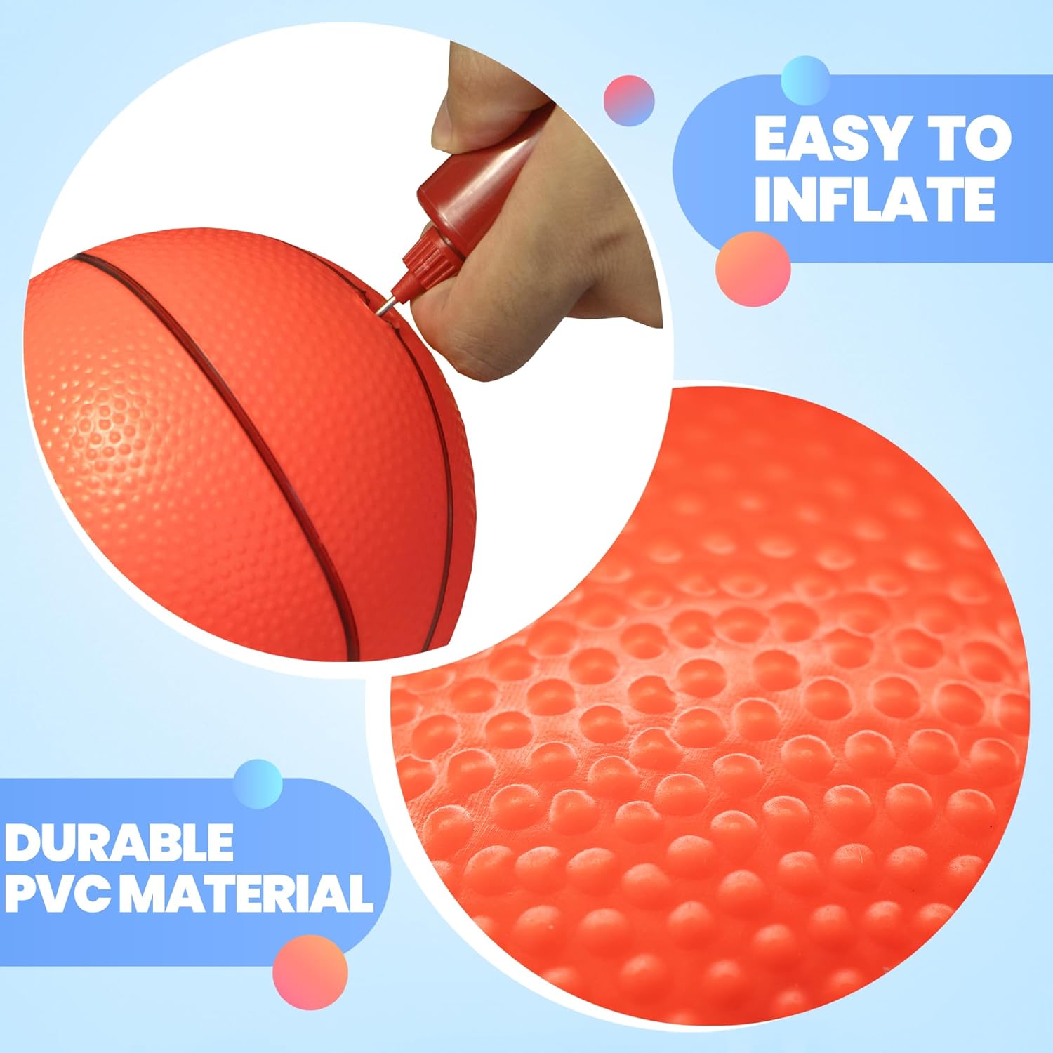 Novelty Place Mini Basketballs with Pump (Pack of 3) - 5 Inch Inflatable PVC Basketball for Boys & Girls Indoor Outdoor Play, Rubber Balls for Mini Hoops, Pool Party, Arcade Games, or Sports Training