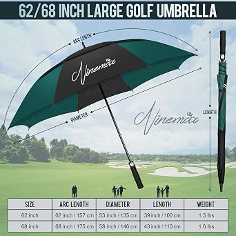 NINEMAX Golf Umbrella Windproof and Rainproof 62/68 inch, Large Umbrella | Double Canopy Golfing Brolly Heavy Duty Unbreakable for Men Women