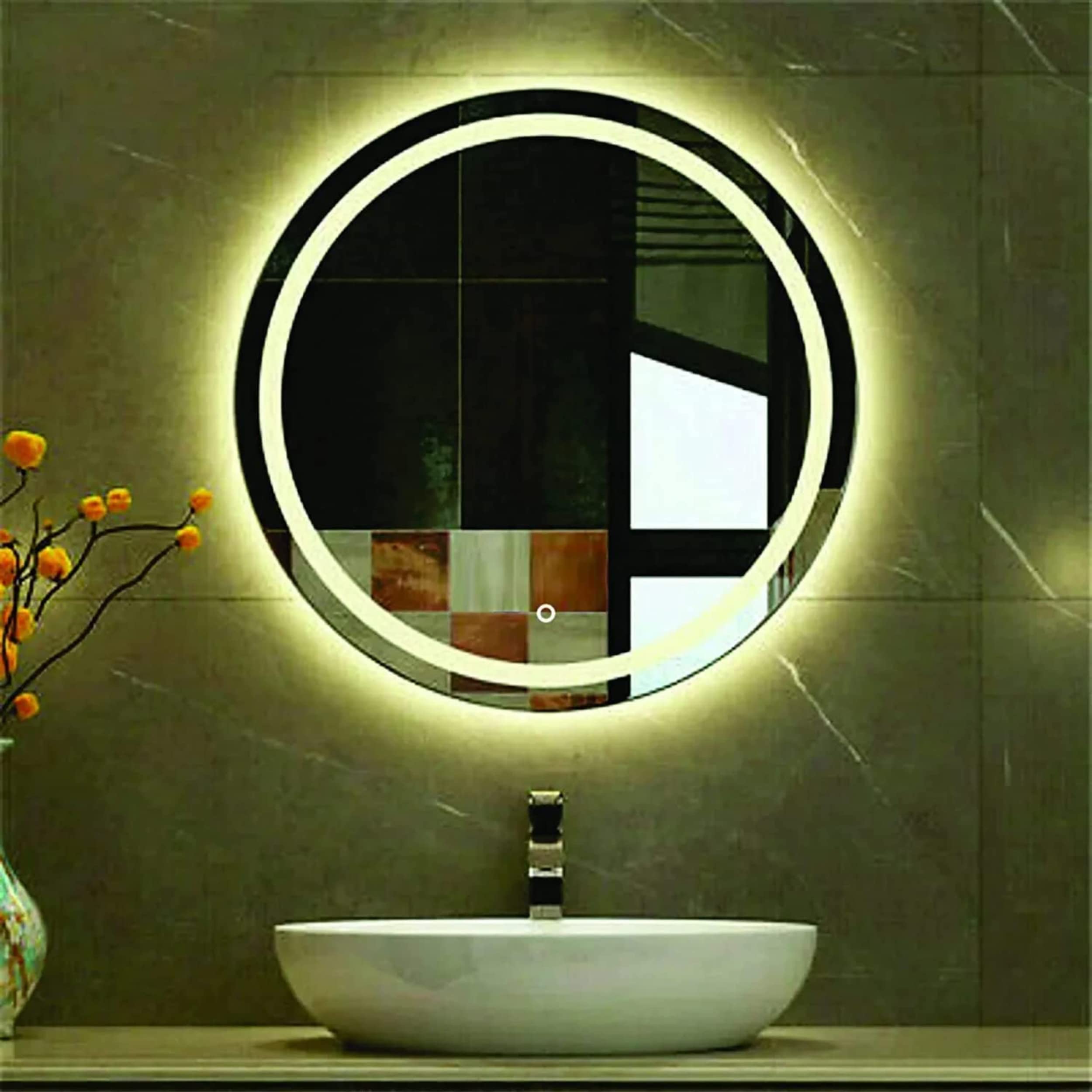 Khushi Decors LED Mirror Glass for Bathroom Wall - Decorative Interior Decor Mirror for Bedroom, Living Room, Drawing Room, Hall, Makeup Room and Wash Basin ((Size 24x24 Inch) Framed)