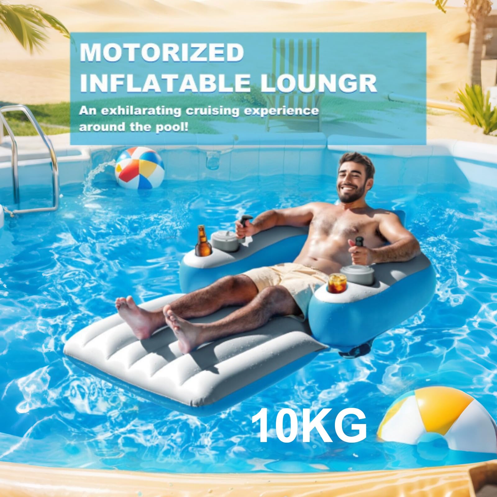 Lettino motorizzato per piscina, galleggiante motorizzato con tettuccio parasole staccabile, elica elettrica girevole a 360 gradi, zattera galleggiante in PVC resistente per piscine, laghi e feste in