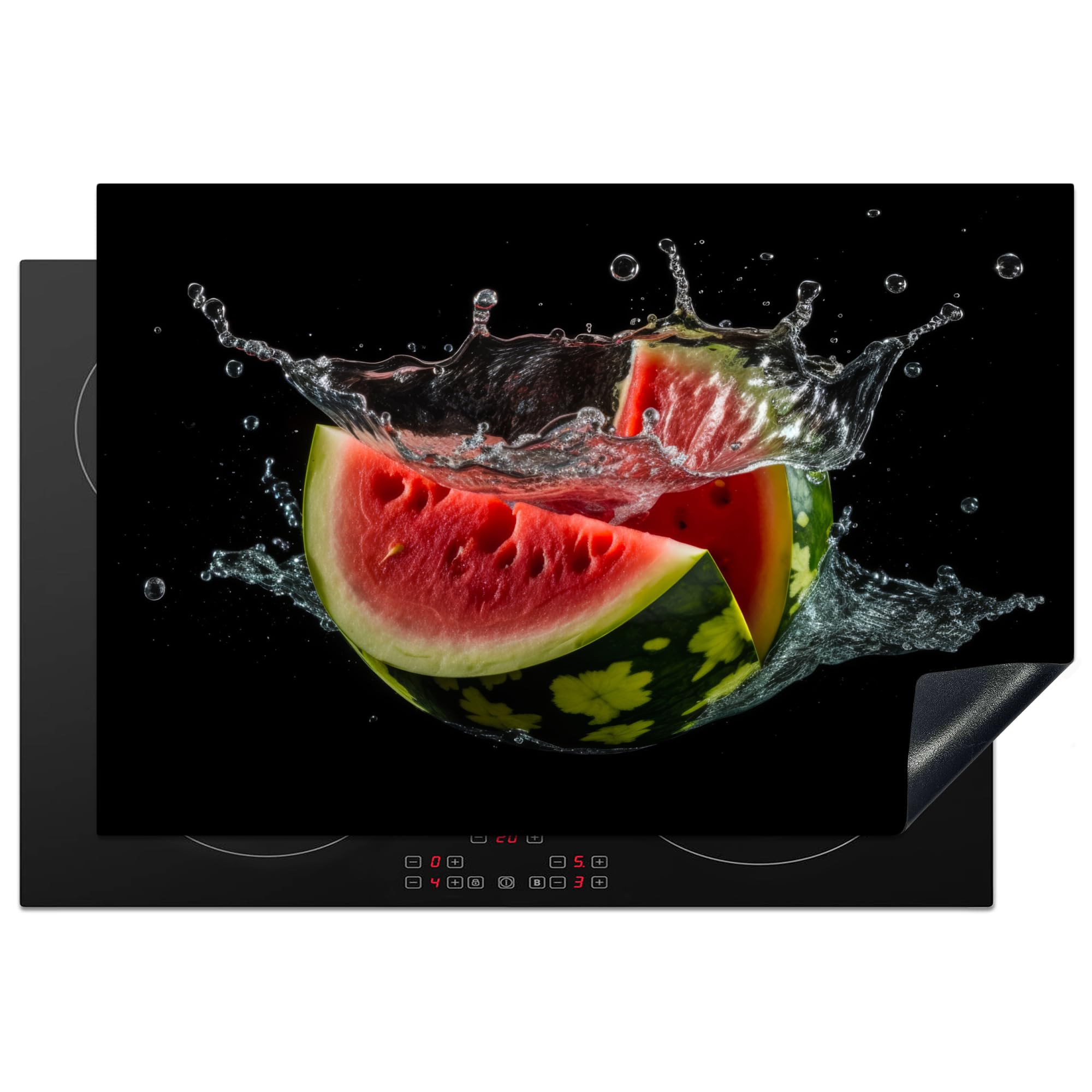 KitchenYeah© Induction Hob Cover Protector Mat 20.1"x30.3" / 77x51 cm Kitchen Universal Ceramic Covers for Electric Cookers Vinyl Watermelon - Black - Water - Fruit - Melon