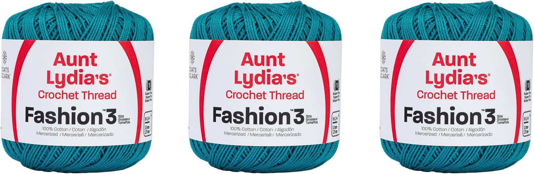 Aunt Lydia Fashion Warm Teal Crochet - 3 Pack of 150y/137m - Cotton - Gauge 3 - Crochet