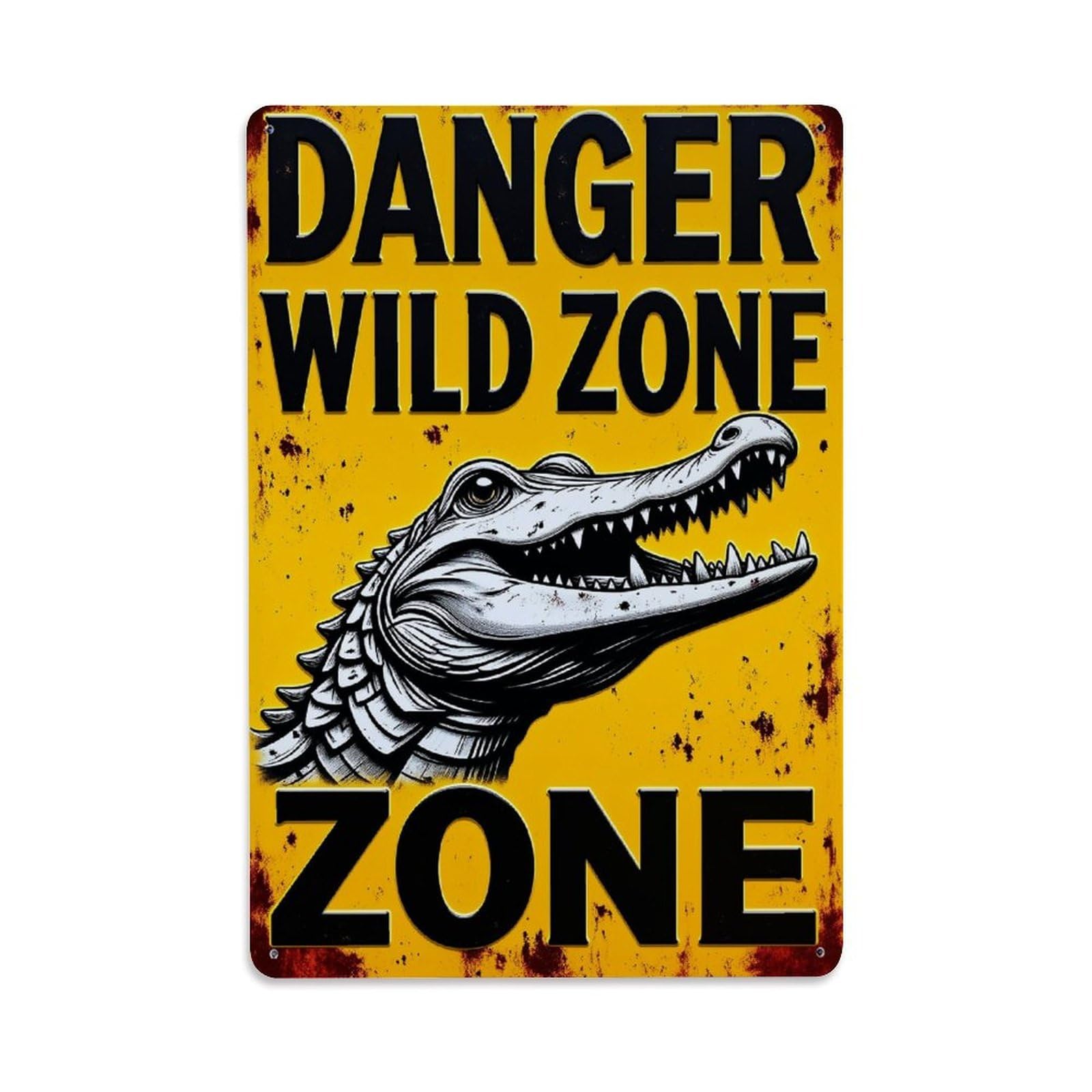 Danger Wild Zone Crocodile Warning Vintage Tin Sign Retro Metal Wall Decor Metal Poster, Home Bar Garage Farmhouse Cafe Wall Art Decoration 8x12Inches
