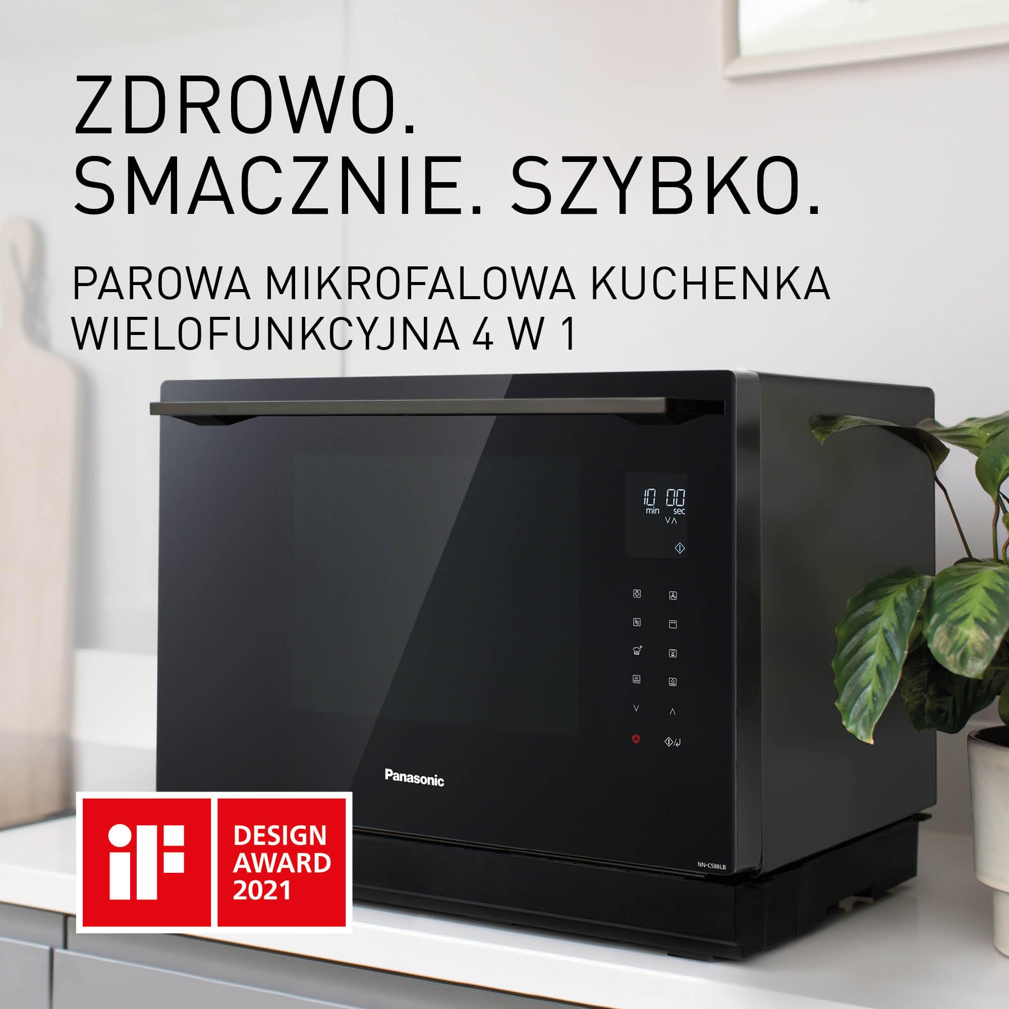 Panasonic NN-CS88L parowa kuchenka wielofunkcyjna 4w1 (31l, technologia inwerterowa, para 1300W, Konwekcja 30–230°C, grill 1300W, mikrofale 1000W)