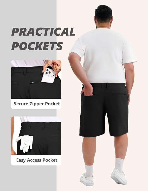 PULI Men's Big&Tall Golf Shorts 9'' Stretch Dry Fit Lightweight Breathable