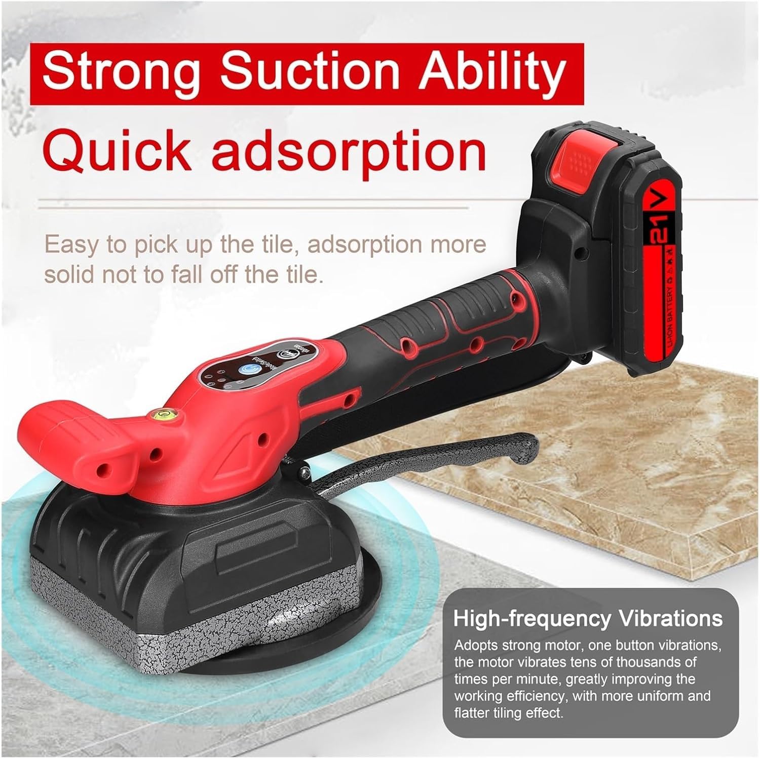 Machine de pose de carrelage avec aspiration forte et deux batteries – Outil haute capacité pour installation au mur et au sol avec utilitaire vibrant pour une utilisation sans effort