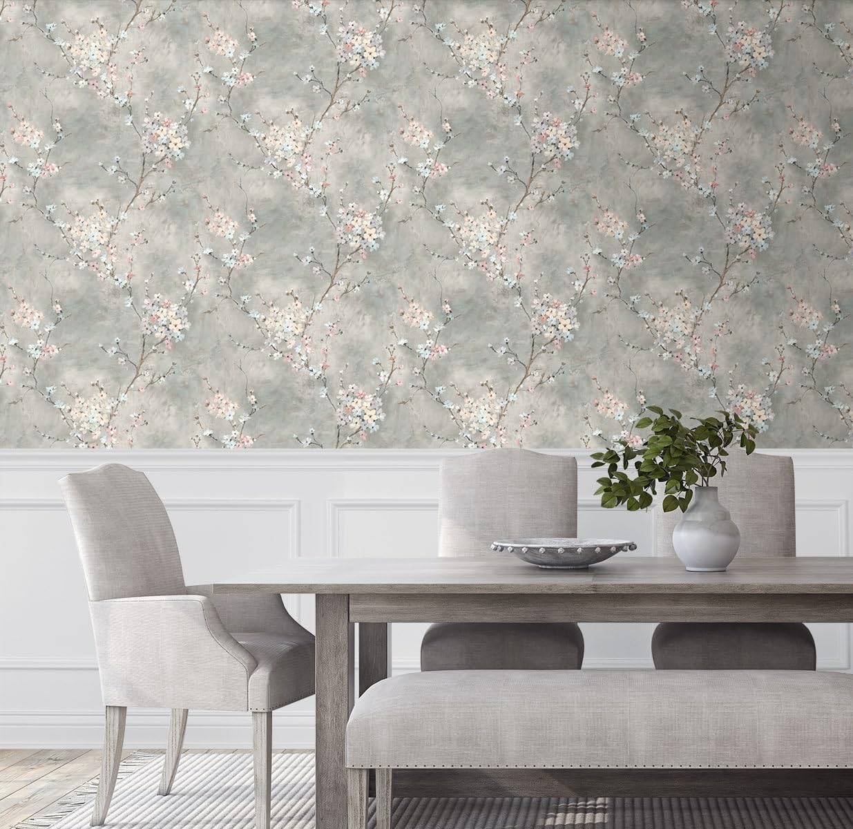 NextWall Harry & Grace Floral Blossom Peel and Stick Wallpaper (Grey)