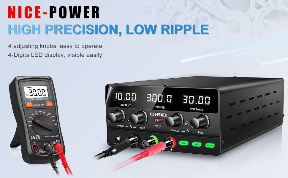 Image of NICE-POWER DC Power Supply Variable 60V 5A, 300W Encoder Adjustable Switching Regulated High Precision 4-Digits LED Display 5V /2A USB Port Bench Lab Power Supplies with OCP OVP Output Button