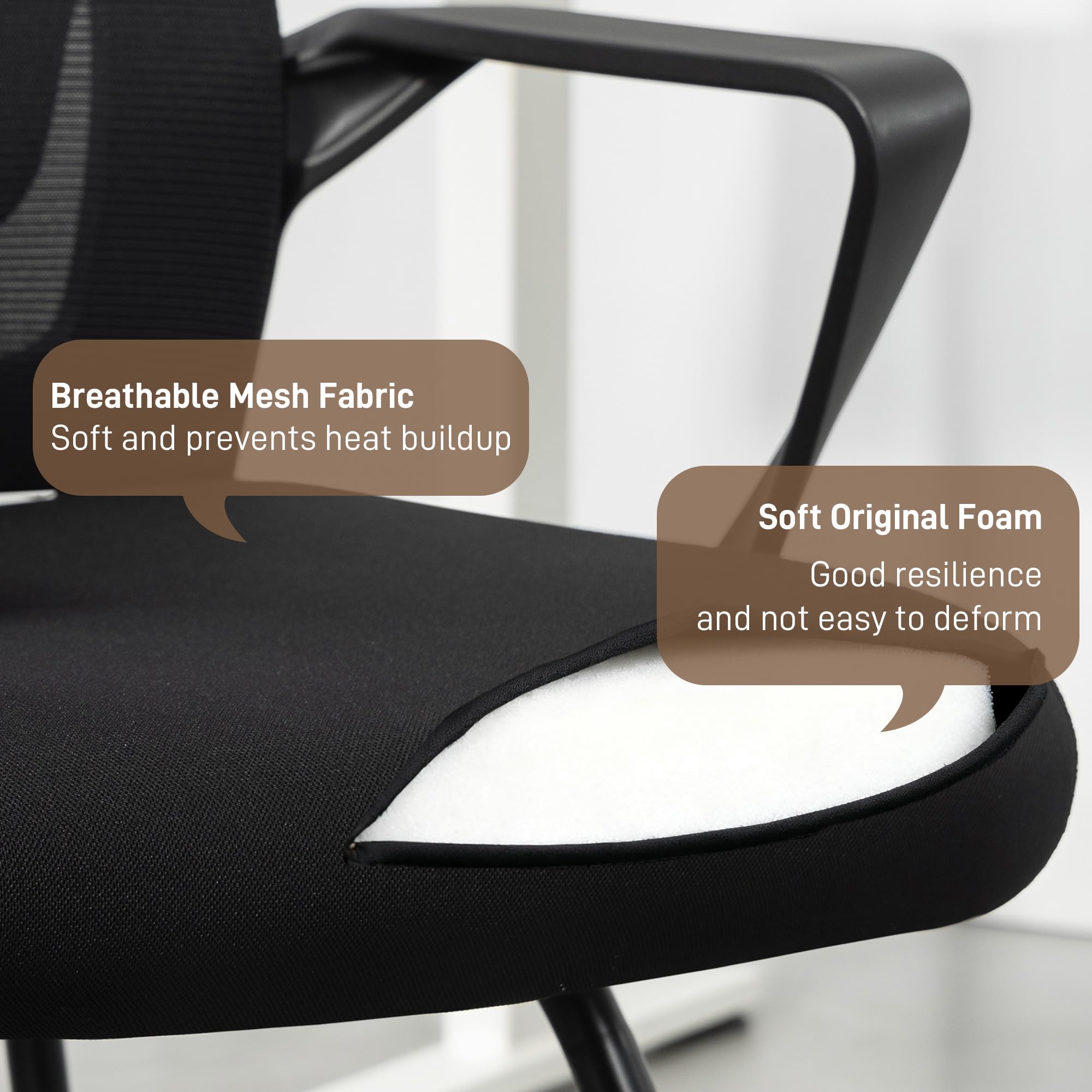 HOMCOM Chaise de Bureau sans roulettes, Chaise Ergonomique avec accoudoirs pour Salle d'attente et de conférence, Chaise pour invités et visiteurs, Noire