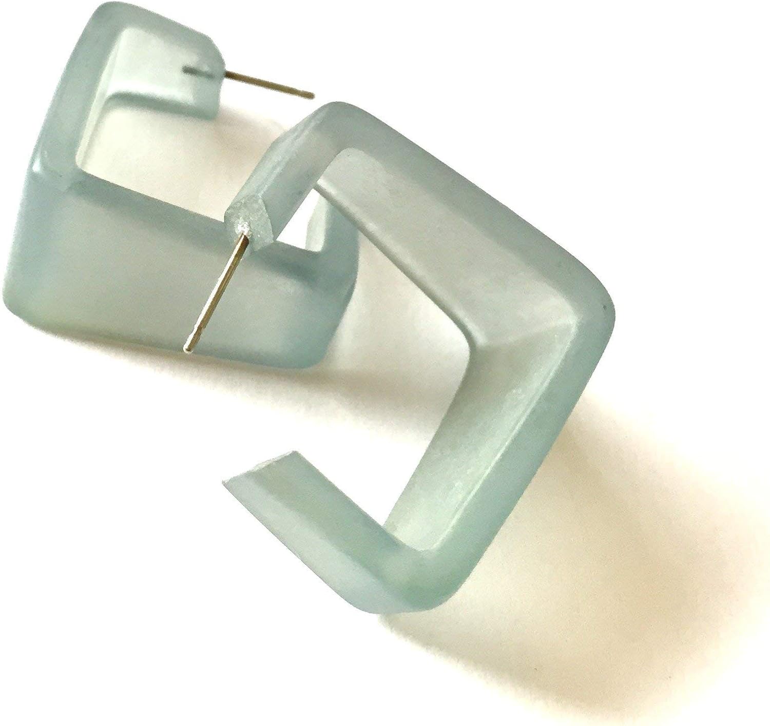 Teal Frosted Lucite Wide Cubist Hoop Earrings