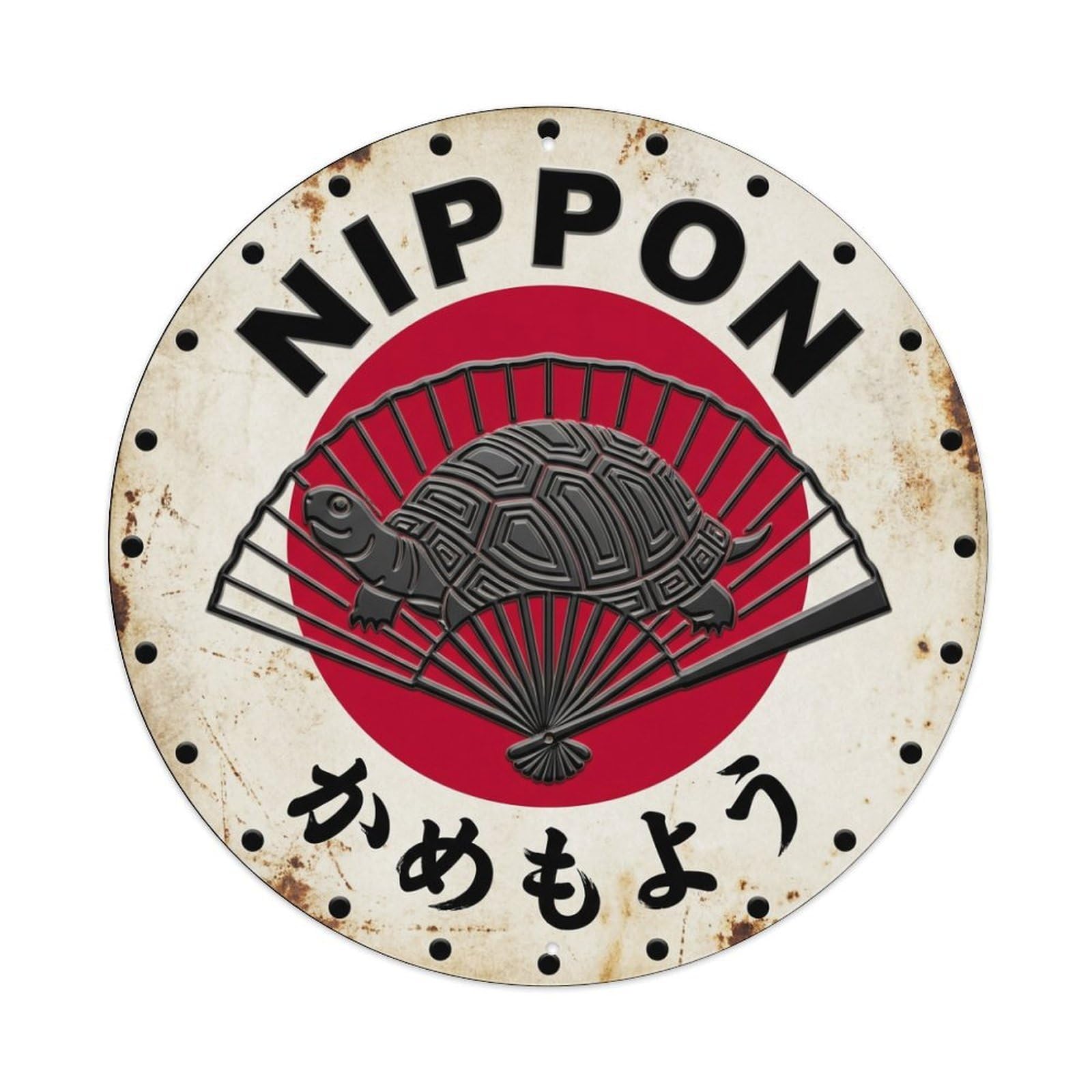 Galvaxio Style Turtle Fan Nippon Longevity Symbol Historic Metal Tin Sign