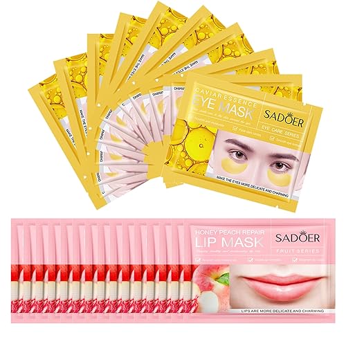 MEICOLY 30 almohadillas de hojas de máscaras de ojos y labios, mascarilla hidratante para debajo de los ojos, mascarillas hidratantes de durazno,