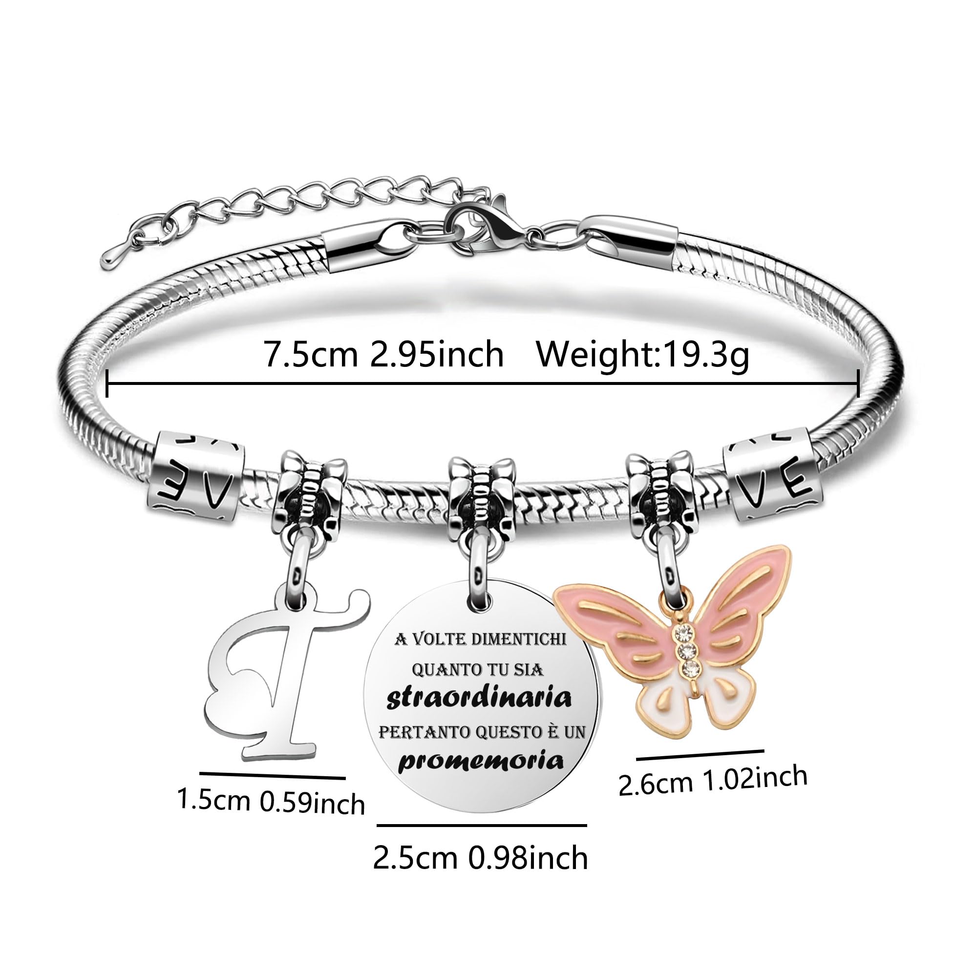 SAMORION A Volte Dimenticati quanto tu sia straordinaria pertanto questo è un promemoria-Moda Rosa Farfalla Ciondolo Lettere Iniziali Braccialetti Regalo Ispiratore Per le Donne Ragazze Nipote