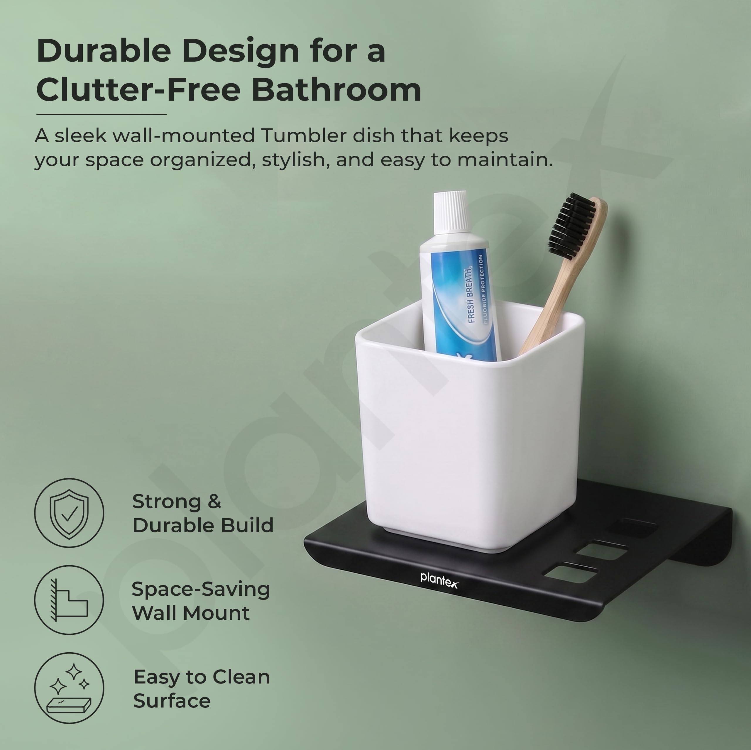 Plantex Stainless Steel with ABS Material Tumbler Holder/Tooth Brush Holder/Organizer/Bathroom Accessories - (Matt Black) 1