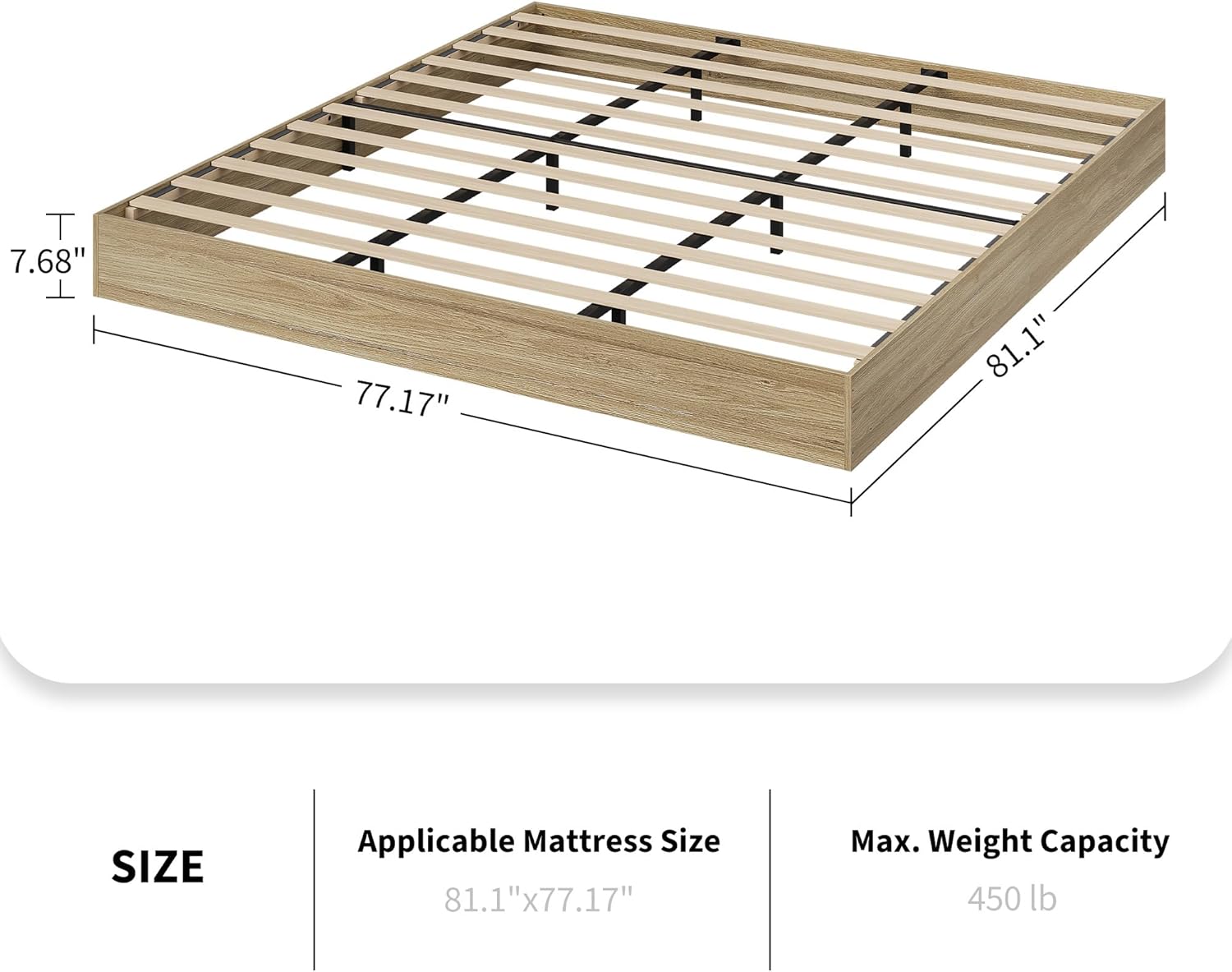 King Size Solid Wood Platform Bed, Modern Minimalist Floor-Standing Bed Frame with Strong Wooden Slats, Noise-Free, No Box Spring Required, Easy Assembly for Master Suites or Family Rooms