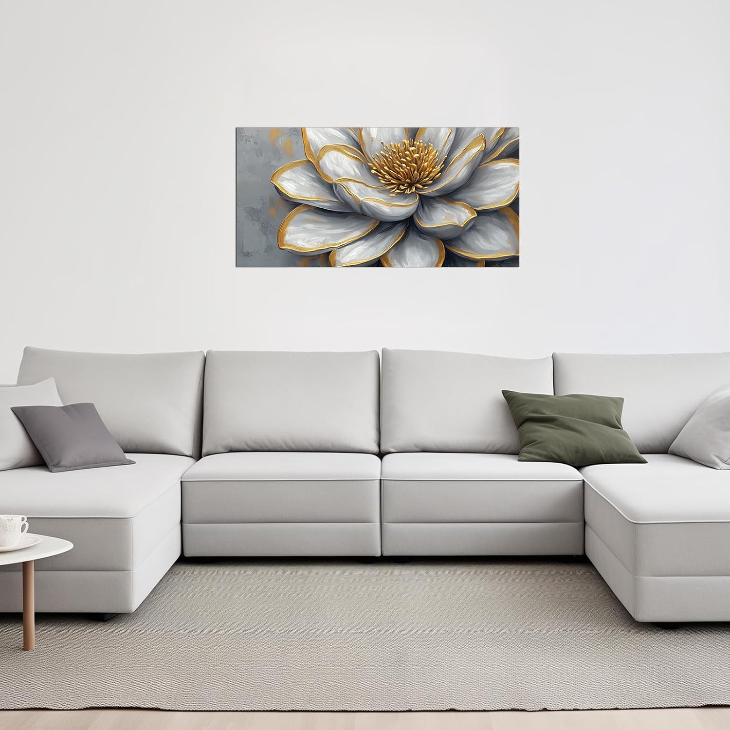 PLIDAAYO Lotus Flower Wall Art Large Grey Gold Lotus Canvas Print White Floral Poster Bloom Calm Painting Flower Picture for Bedroom Living Room Office Home Decor(Flo-03,12"x24")