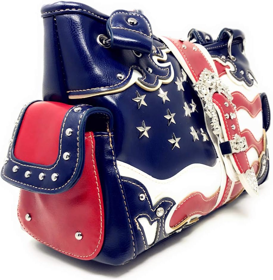 Texas West American Flag Rhinestone Women's Handbags Purse Wallet Set in Multi-Color