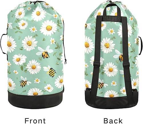 Vista 262 de Mochila de lavandería con correas ajustables para el hombro, bolsa de lavandería sucia para viajes, campamento, universidad, resistente, Rosa floral