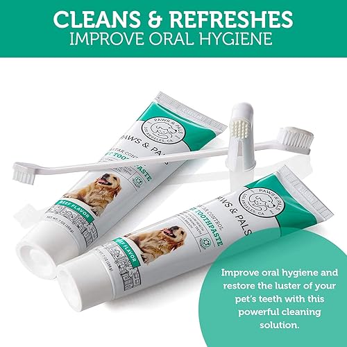 Miniatura 3 de Paws  Pals de 14onzas Juego de cuidado de pasta dental enzimática para perro con cepillo dual para polvo de dientes para la higiene bucal lucha