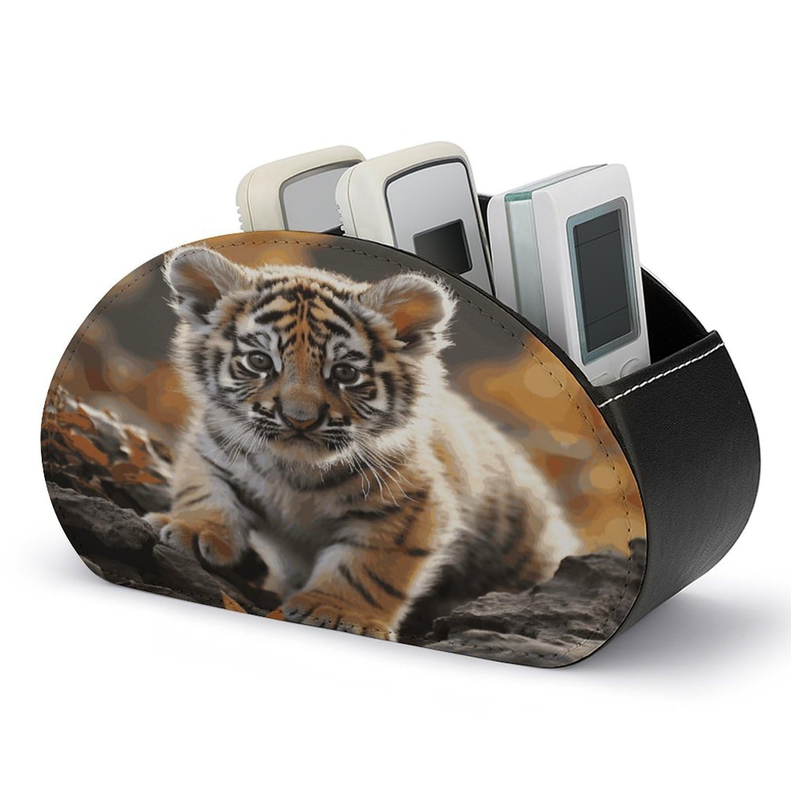 Hkmntgd Cute Tiger Tv Remote Control Holder,Remote Caddy Printed Desktop Organizer With 5 Compartments For Storing Remotes Pens Keys Makeup Brushes