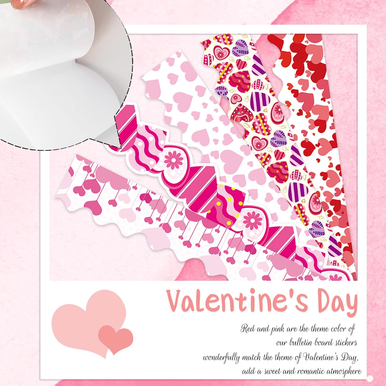 5 Style Mother’s Day Bulletin Board Borders 69Ft Borders Red Pink Sweet Heart Trim Border Die-Cut Heart Shape Decoration for School Classroom Office Party - Image 2