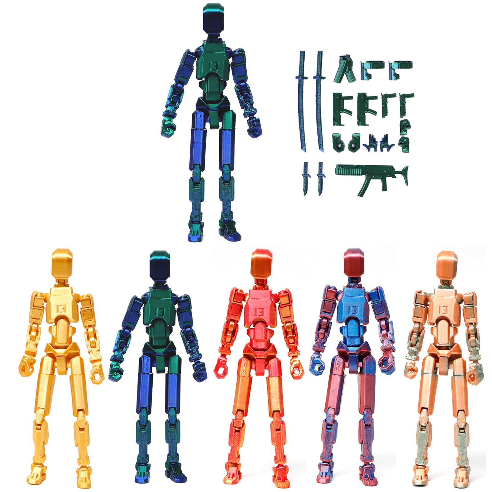 Assembly Completed T13 Action Figure,3D Printed Multi-Jointed Movable,2024 New Movable Robot Dummy13,Lucky 13 Action Figures,Desktop Decorations,Creative Gifts (Color C)