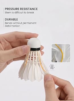 12-Pack Badminton Shuttlecocks, White, Premium Goose Feathers,Stable Flight