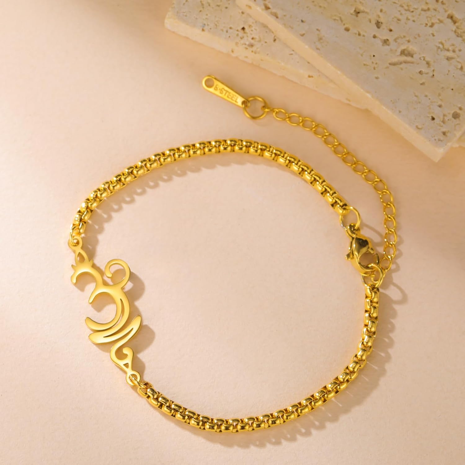 LIKGREAT Yoga Breathe Symbol Bracelet for Women Stainless Steel Pendant Adjustable Box Chain Sanskrit Jewelry - Image 3