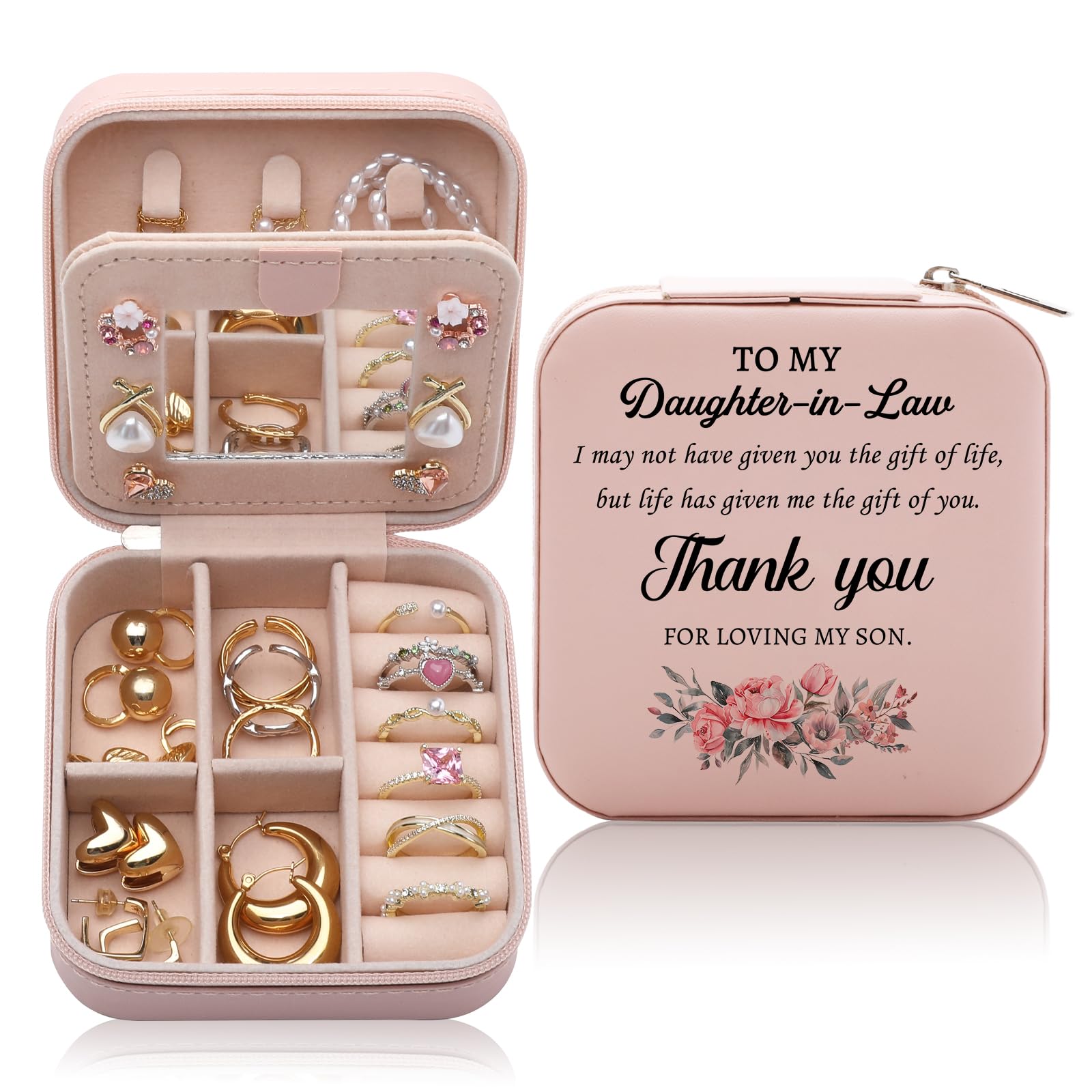 Daughter in Law Gifts from Mother in Law Jewelry Box, Birthday Christmas Mother's Day Wedding Gift for Daughter in Law, Thank You for Loving My Son Jewelry Case