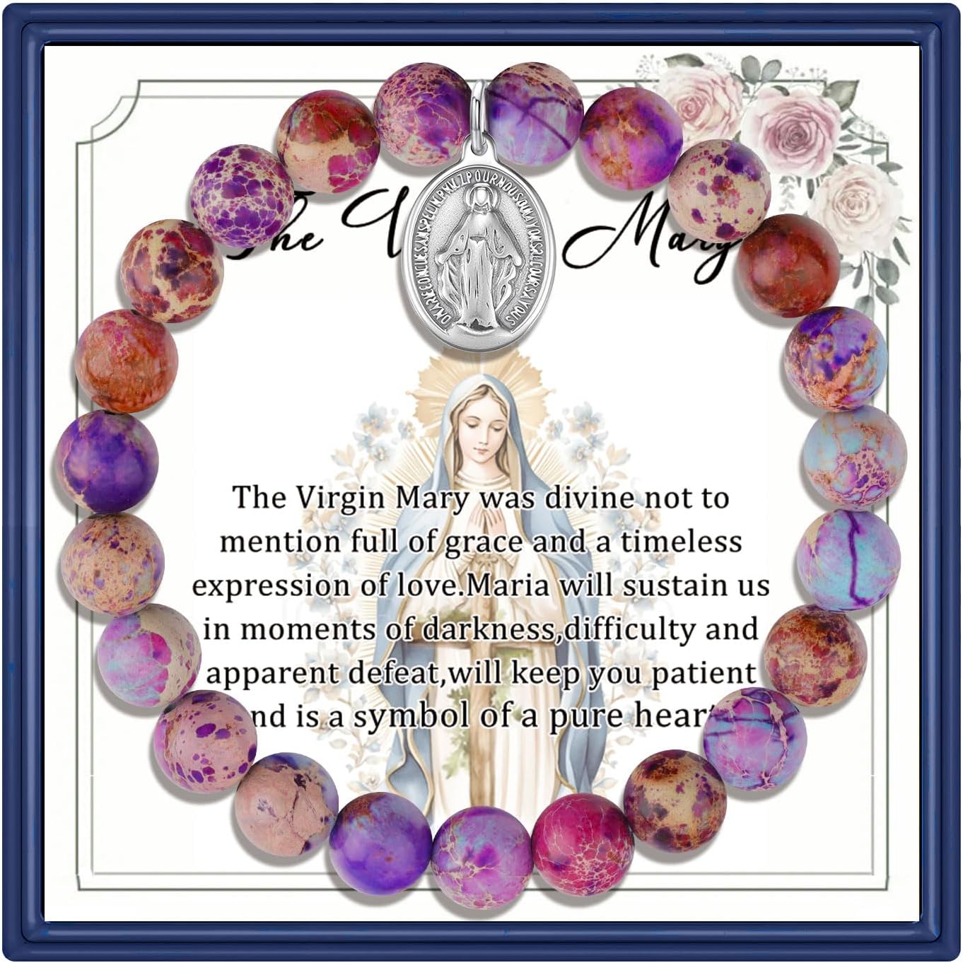 MollyQueen Virgin Mary Rosary Bracelet for Women Catholic Gifts Virgin Mary Bracelet Natural Stone Jewelry Gifts