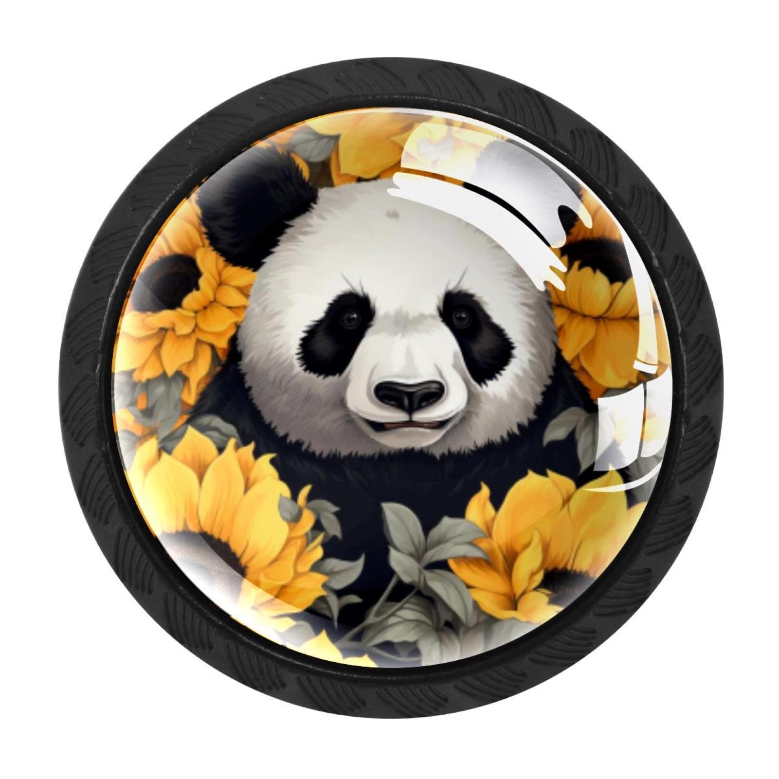 CHENZZZZ 4 Pack Panda Sunflower Kitchen Cabinet Knobs Drawer Knobs Dresser Knobs Matte Black Zinc Knobs Drawer Pulls Door Knobs Dresser Drawer Handles Knobs for Dresser Drawers