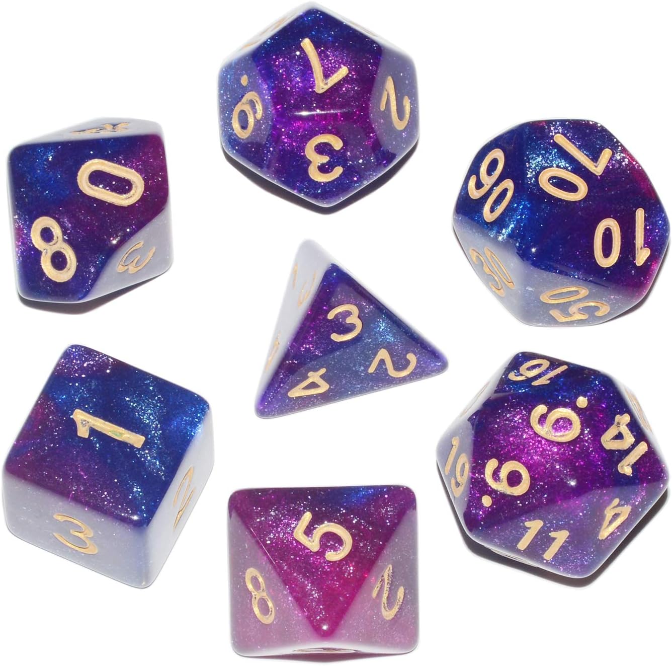 DND Dice 7Pieces, Cosmic Purple Blue Mixed Polyhedral DND Dice for RPG MTG Table Game Dice