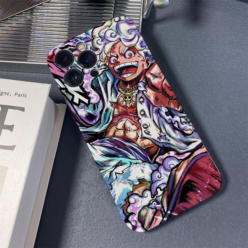 Miniatura 3 de LIMKOO Anime Luffy Gear 5 - Funda para teléfono y llavero, diseño gráfico brillante de dibujos animados, protección delgada y dura para niños,