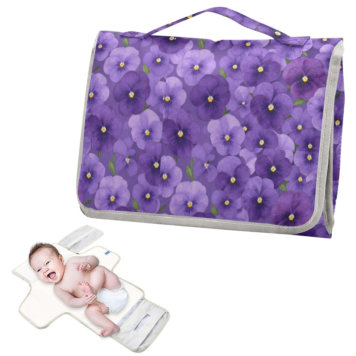 Reusable Diaper pad Changing mat with Tissue Pocket Purple Pansy Flowers Travel Changing pad for Baby for Newborns Girl & Boy cambiador de pa?ales para Bebes