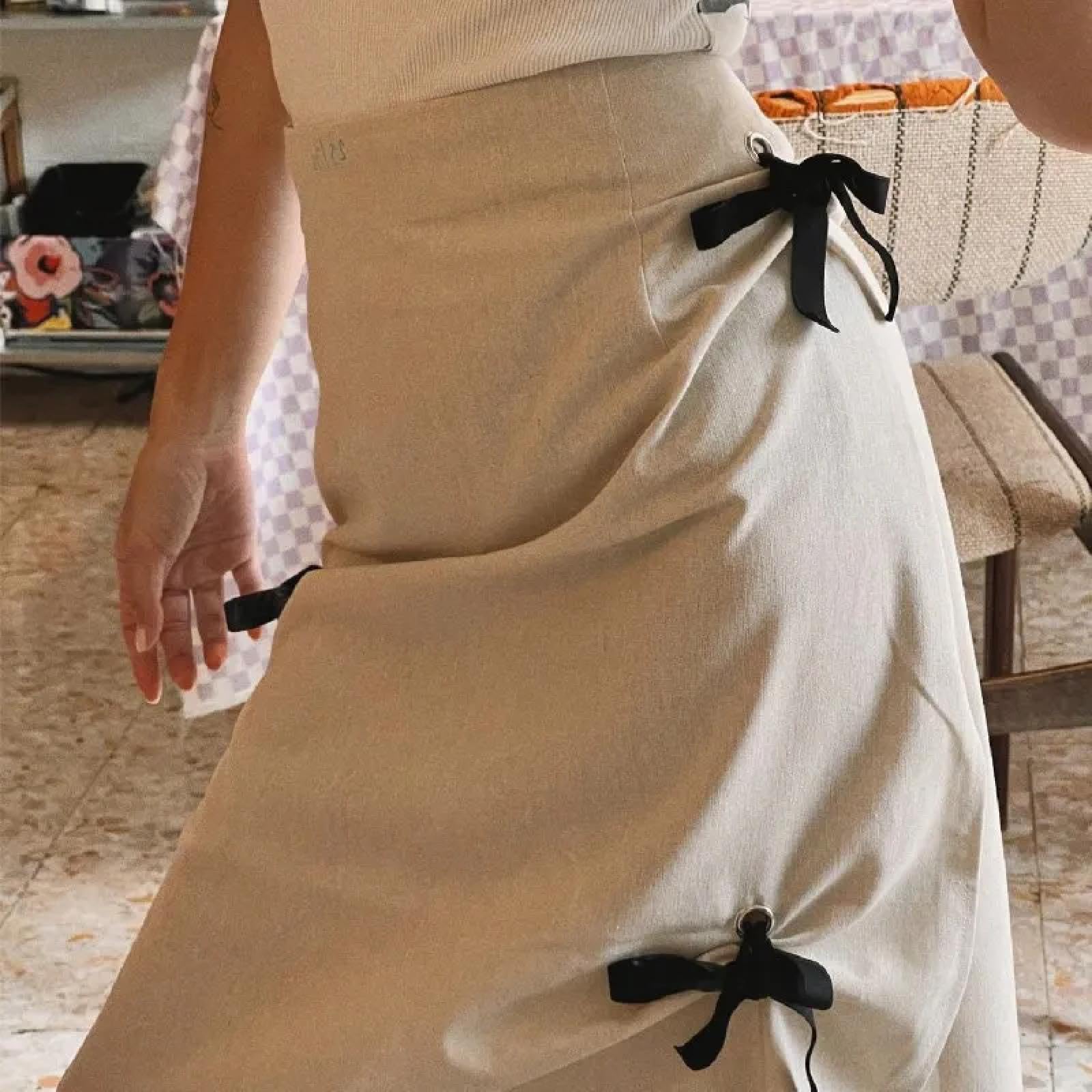 Falda Mujer Larga Cintura Alta Elástica Plisada Skirt Faldas Largas con Lazo, Informales, De Cintura Alta Y con Cremallera En La Espalda