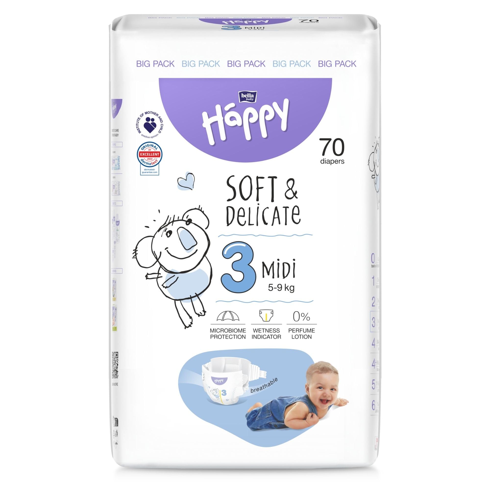 bella baby Happy Windeln Gr.3 Midi (5-9 kg), 210 Stück (3x70) – soft & delicate Babywindeln im BIG PACK