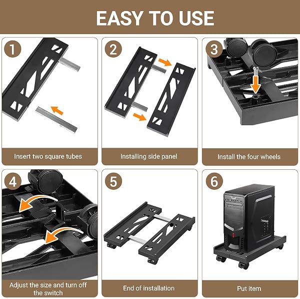Soporte para CPU, Soporte Móvil Ajustable para CPU y Torre de PC con 4 Ruedas Giratorias con Bloqueo - Ajustable(20-30cm), Soporta hasta 30kg, Ideal para Hogar, Oficina y Estación de Gaming - 4