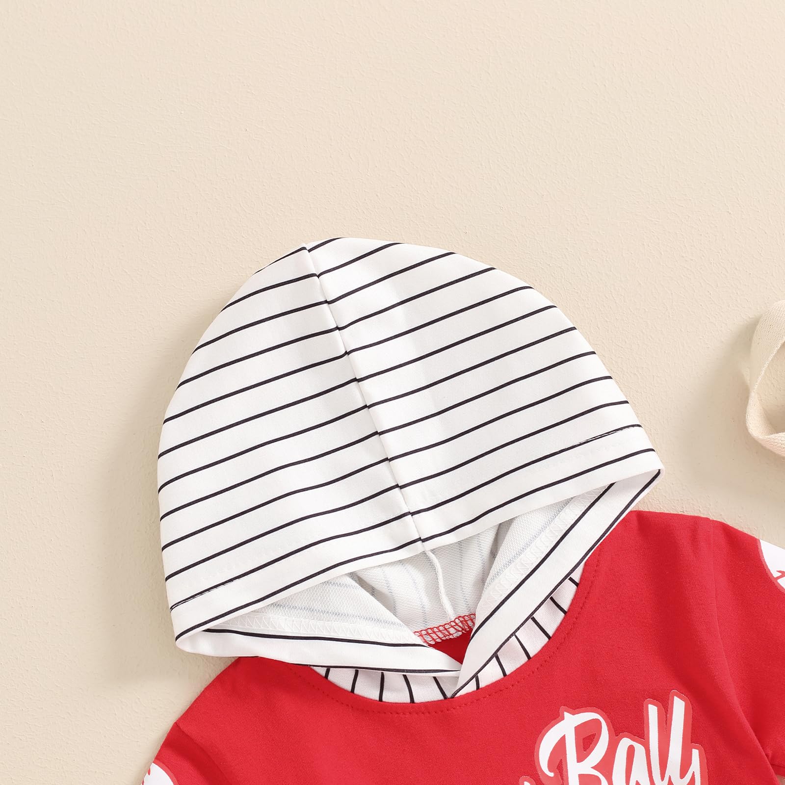 Ayalinggo Baby Boys Summer Jumpsuit Casual Striped Letter Baseball Print Short Sleeve Hooded Romper for Newborn Cute Clothes (Red romper, 3-6 Months)