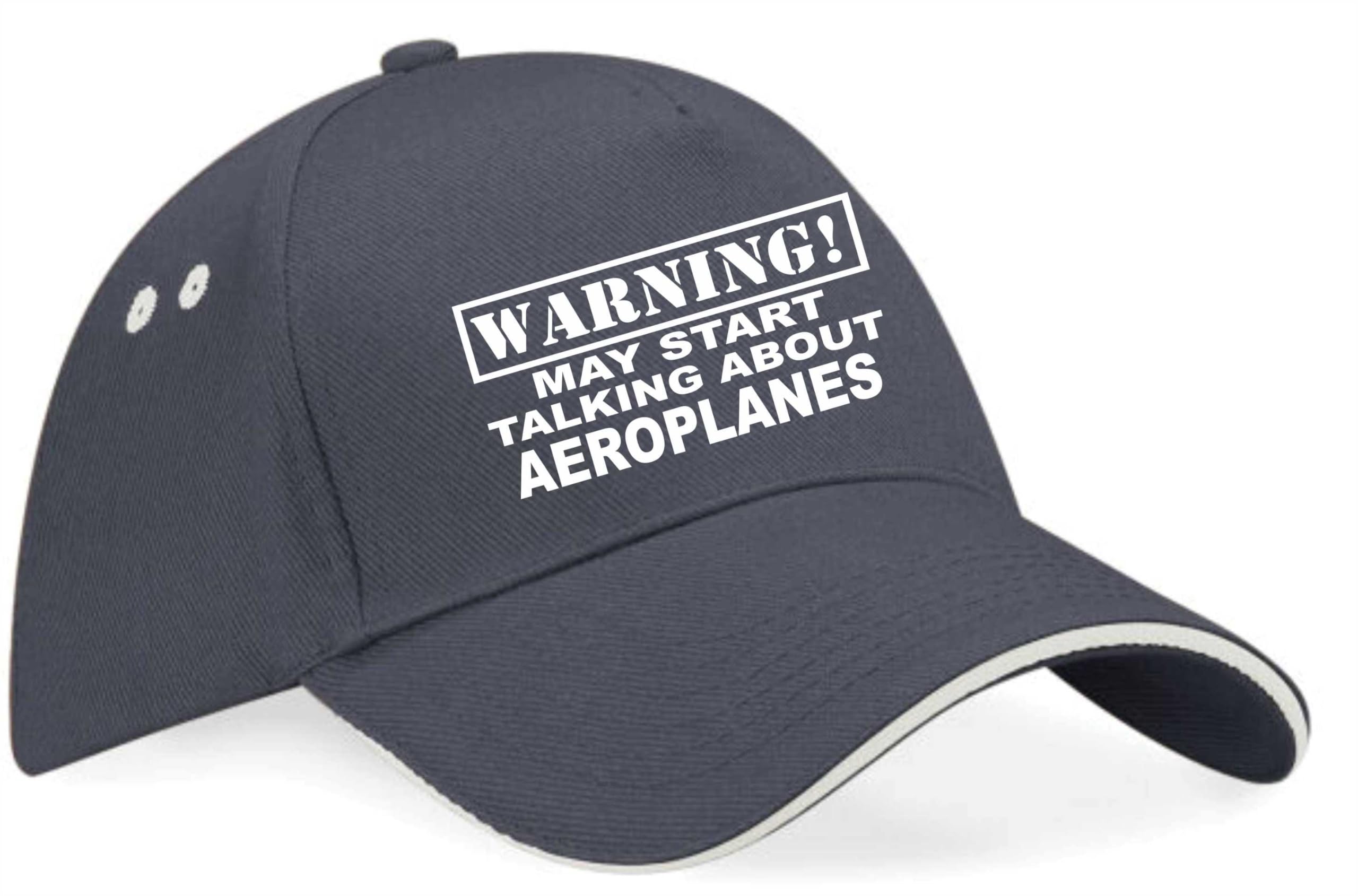Print4U Warning May Talk About Aeroplanes Baseball Cap Hobby Gift Men & Ladies Grey