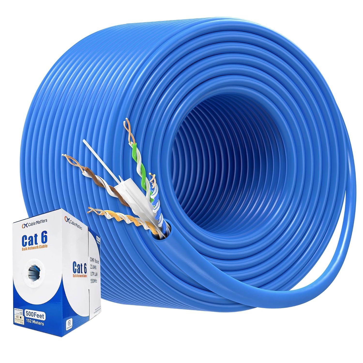 Cable Matters Cable Ethernet a granel Cat6 en pared (CM) en azul, 305 metros