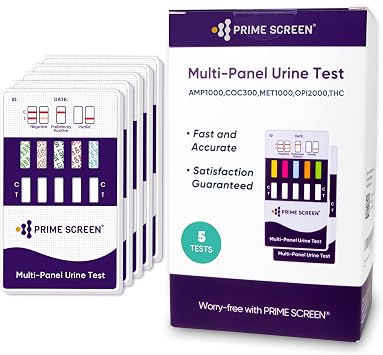 Prime Screen [5 Pack] 5 Panel Urine Drug Test Kit - Testing Instantly for 5 Different Drugs AMP, COC, MET Meth, OPI, THC Marijuana - WDOA-254