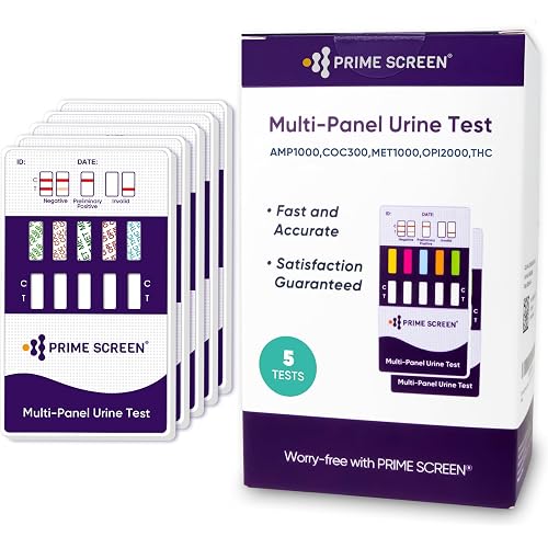 Prime Screen [5 Pack] 5 Panel Urine Drug Test Kit - Testing Instantly for 5 Different Drugs AMP, COC, MET (Meth), OPI, THC (Marijuana) - WDOA-254
