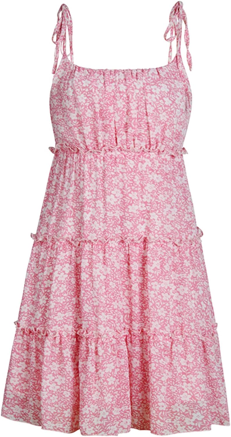 Mansy Womens 2025 Summer Floral Mini Dress Boho Flowy Skater Dresses Short Sleeveless Ruffle Spaghetti Strap Dress - Image 7