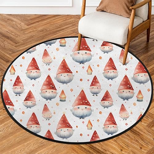 Winter Christmas Watercolor Cute Gnome Round Area Rug 3ft Machine Washable Circular Rugs for Dining Room Table Bedroom Playroom Throw Rugs for Dog