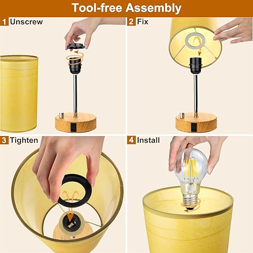 Miniatura 6 de Juego de 2 lámparas de mesita de noche regulables sin escalones, luces de mesita de noche para dormitorio con puertos de carga USB A+C y salida de