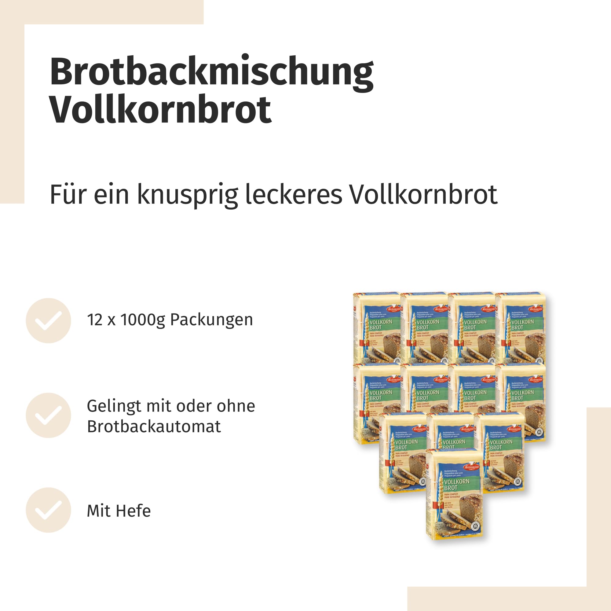 BIELMEIER 12 KG KÜCHENMEISTER Brotbackmischung Vollkornbrot a 1 KG Frießinger Mühle